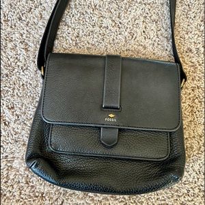 Fossil black leather crossbody bag